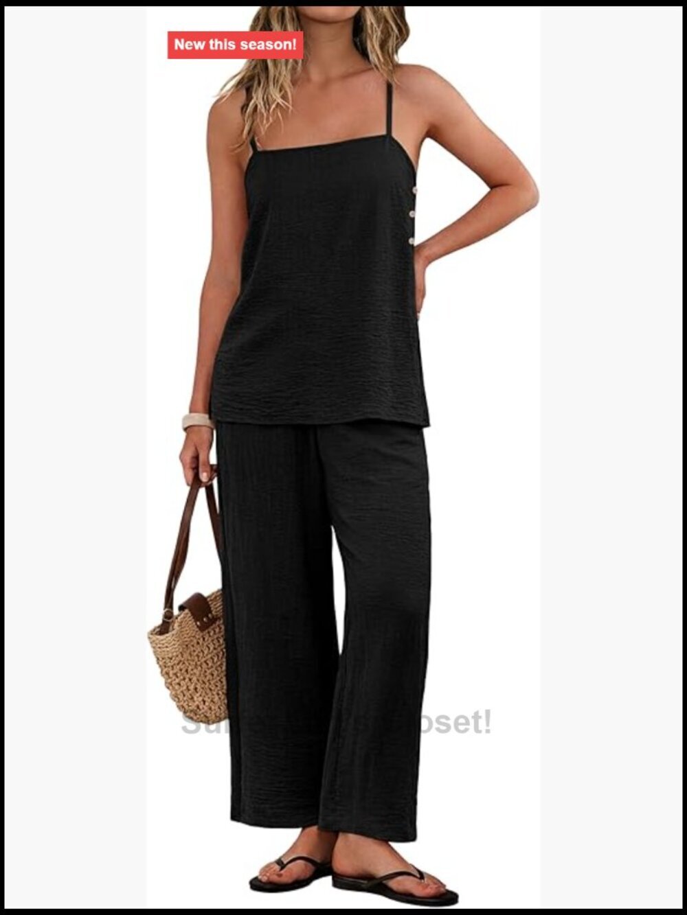 Spaghetti Strappy Tank Top and Wide Leg Pants Lounge Set